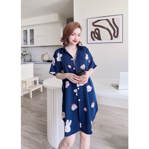 Đầm ngủ sơ mi bigsize váy ngủ lụa mango cao cấp (tặng quần ngủ cùng màu)