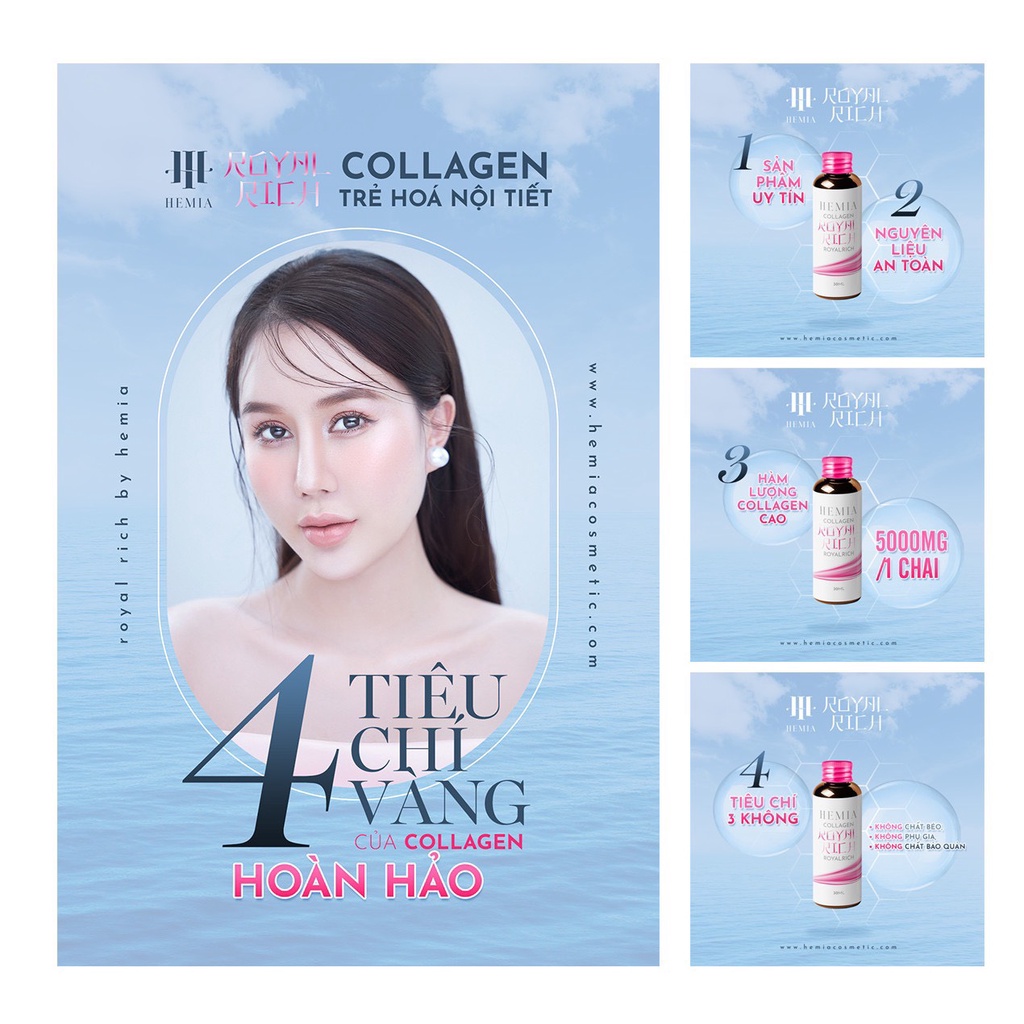 Collagen Royal Rich Hemia 1 hộp 10 lọ 30ml Cung cấp bổ sung collagen , trẻ hóa da, tăng sinh nội tiết tố hỗ trợ sức khoẻ