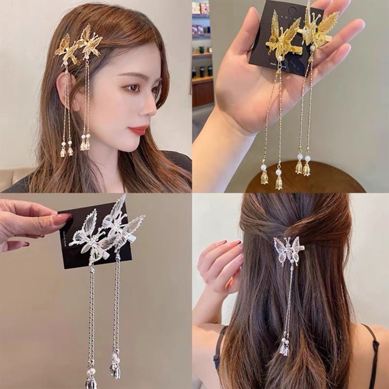 Kẹp Tóc Tua Rua Dài Hình Bướm Phong Cách Cổ Điển Thanh Lịch Dành Cho Nữ