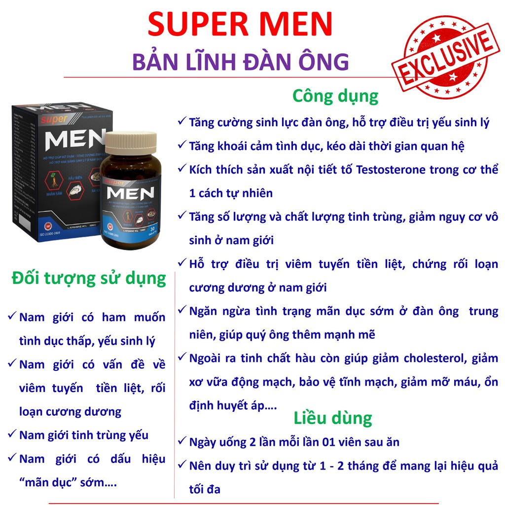 [DỨT ĐIỂM YẾU SINH LÝ] Tinh chất hàu biển SUPER MEN cải thiện tình trạng xuất tinh sớm yếu sinh lý rối loạn cương dương | BigBuy360 - bigbuy360.vn