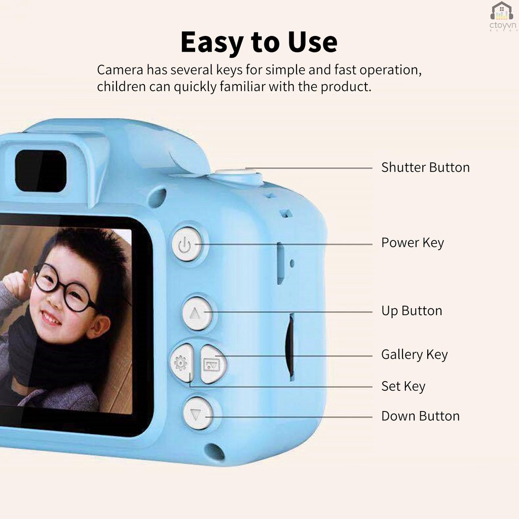 Máy ảnh kỹ thuật số dễ thương hỗ trợ thẻ TF 1.9 inch 32G có thể sạc lại cho trẻ em
 | BigBuy360 - bigbuy360.vn