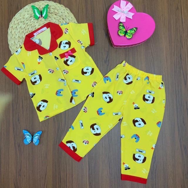 Bộ mặc nhà Pijama Lụa tay ngắn quần dài phối viền cho bé gái (12-32kg) - HIROKIDS