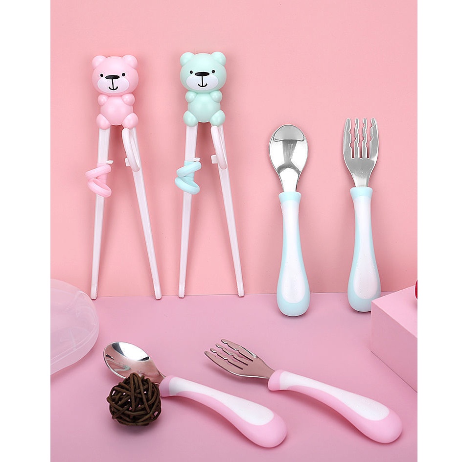 Set Đũa Thìa Dĩa Ăn Dặm Cho Bé Inox Cao Cấp An Toàn Cho Bé Dụng Cụ Cho Bé BabyRice 100