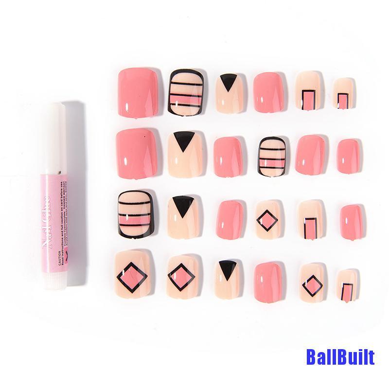 Set 24 Móng Tay Giả Sơn Màu Hồng Bằng Acrylic Diy