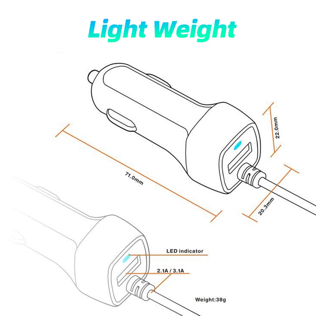 Dây Cáp Sạc Nhanh 2.4A USB Cho Điện Thoại Xiaomi IOS Trên Xe Hơi