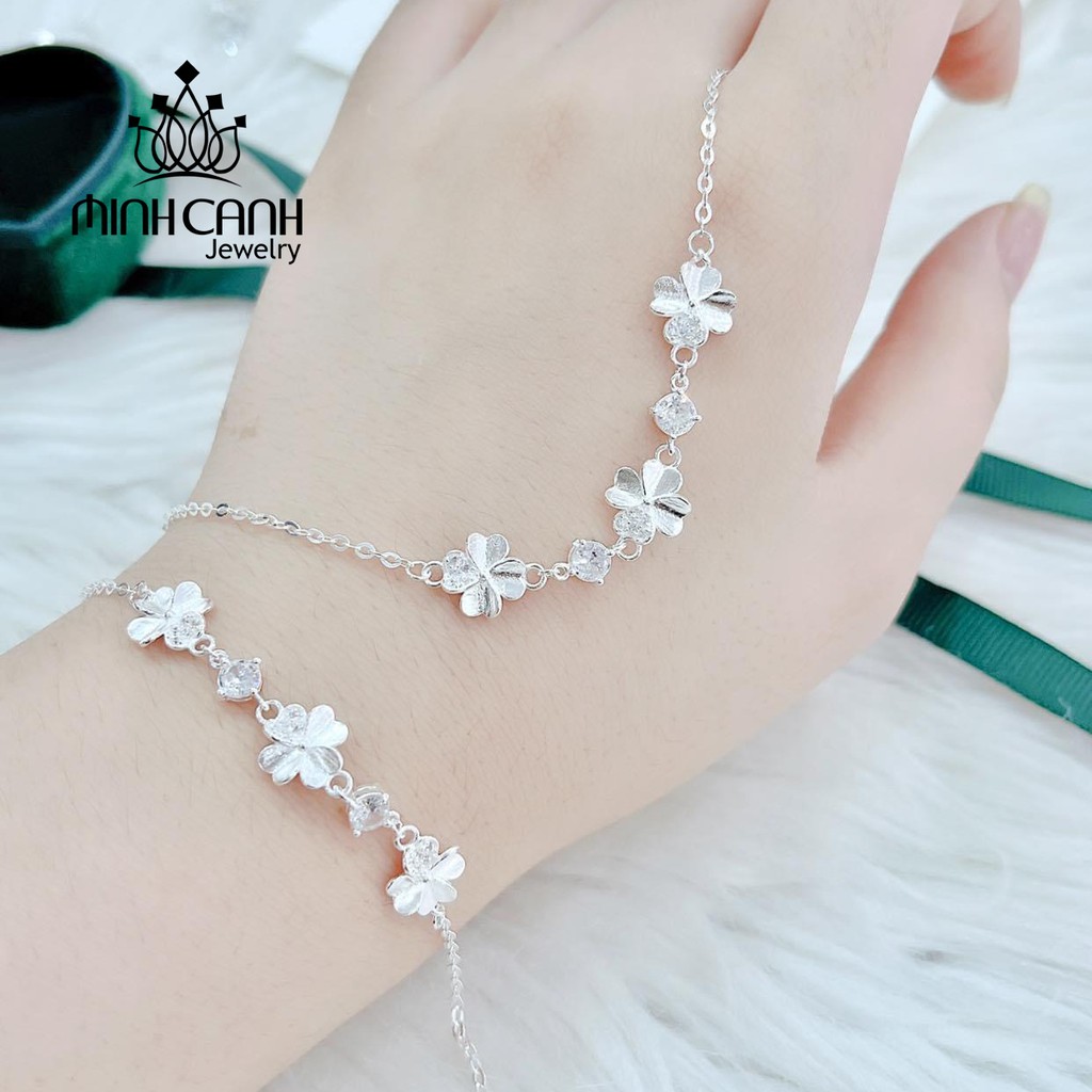 Lắc Tay 4 Lá Mix Đá Dây Mảnh - Minh Canh Jewelry