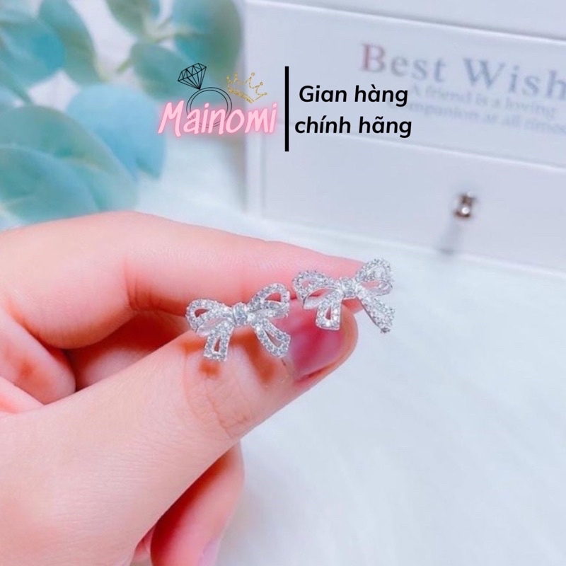 Bông tai nơ Bạc nhẹ nhàng yêu kiều. Bông tai hàn đá lấp lánh không sợ rụng đá như hàng gắn Mainomi Shop Bạc Xinh