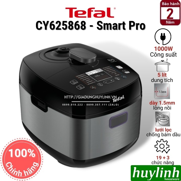 [Mã ELHAMS5 giảm 6% đơn 300K] Nồi áp suất điện tử Tefal Smart Pro Multicooker CY625868 - 5 lít - 1000W