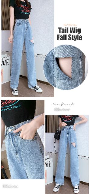 Jeans Suông Rách Đùi