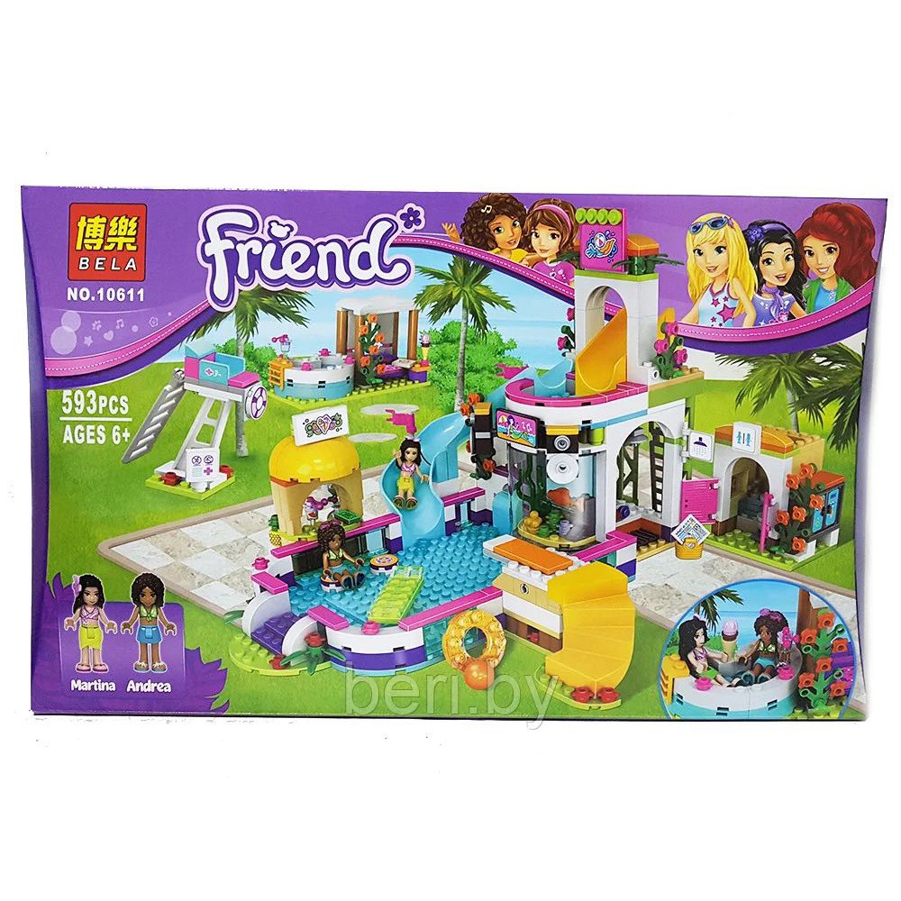 Lắp ráp xếp hình NOT Lego Friends 41313 Lepin 01013, Bela 10611 : bể bơi mùa hè Hồ Trái Tim 593 mảnh