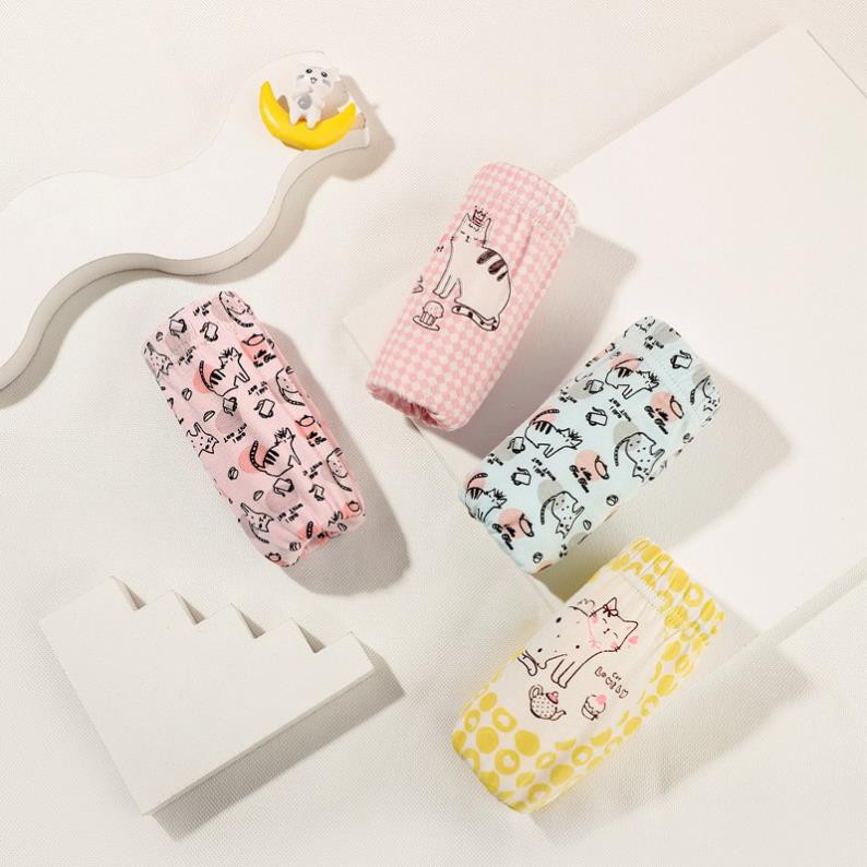 Combo Hộp 4 quần lót dạng đùi vải cotton Hàn Quốc cho bé gái mẫu Con Mèo-Máy Bay