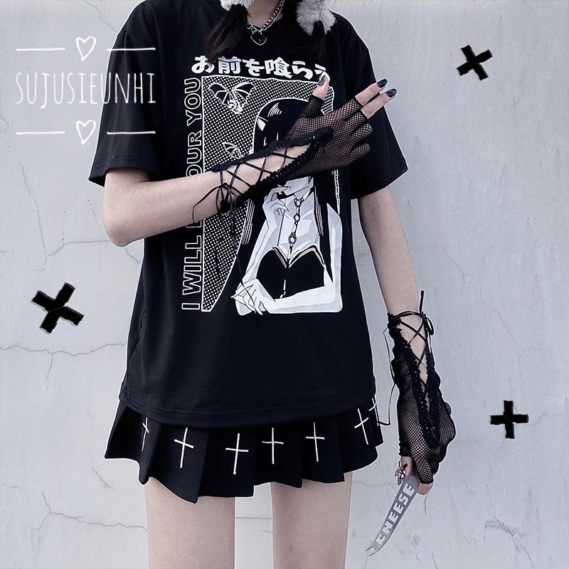 1 đôi găng lưới đan chéo hở ngón buộc dây phong cách gothic lolita