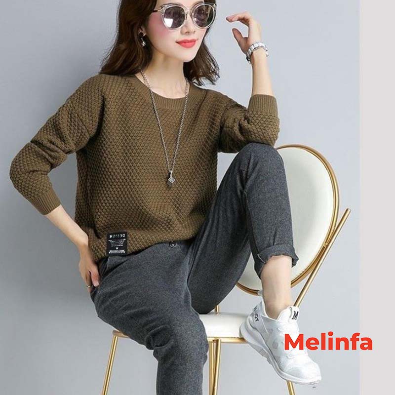 Áo len nữ cổ tròn, áo len nữ dáng thụng chất len mềm mịn co giãn thoải mái thời trang Hàn Quốc mặc mùa thu đông mã A0211