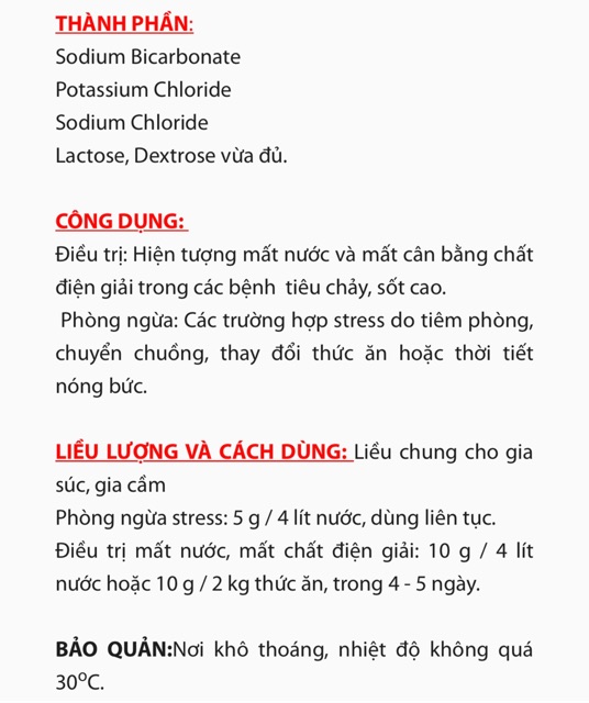 Bio Electrolytes 100g giải nhiệt do thời tiết, phòng và tri mất nước trên vật nuôi.