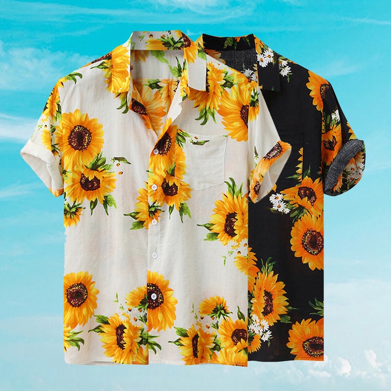 Áo Sơ Mi Nam Tay Ngắn In Hình Hoa Hướng Dương Phong Cách Hawaii