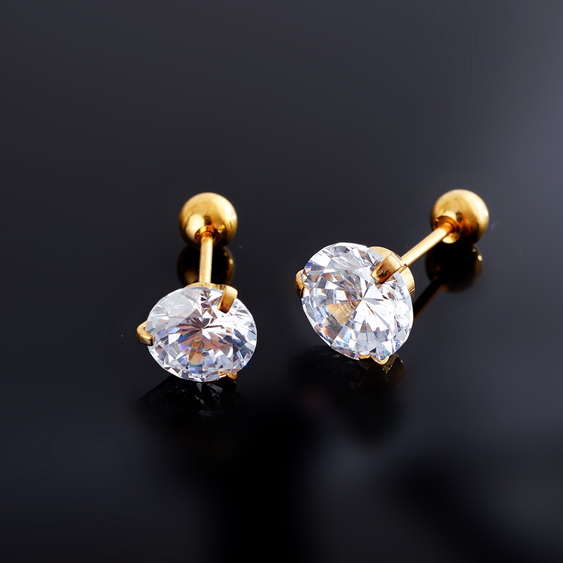 Bông Tai Bằng Thép Titan Mạ Vàng 18K Đính Kim Cương Sang Trọng Không Gây Dị Ứng Phong Cách Âu Mỹ