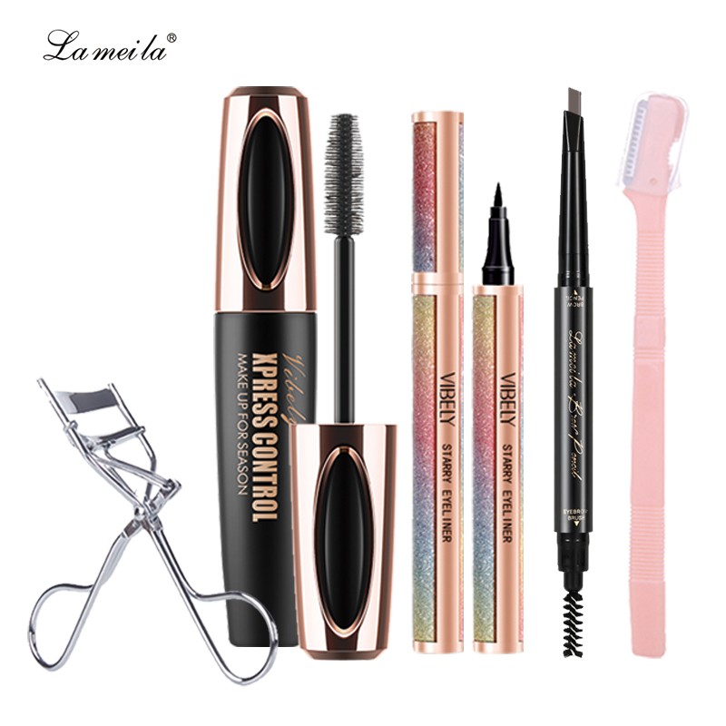 Bộ trang điểm mắt LAMEILA Mascara + kẻ mắt dạng lỏng + uốn lông mi mang đi du lịch + dao tỉa lông mày + chì kẻ mày