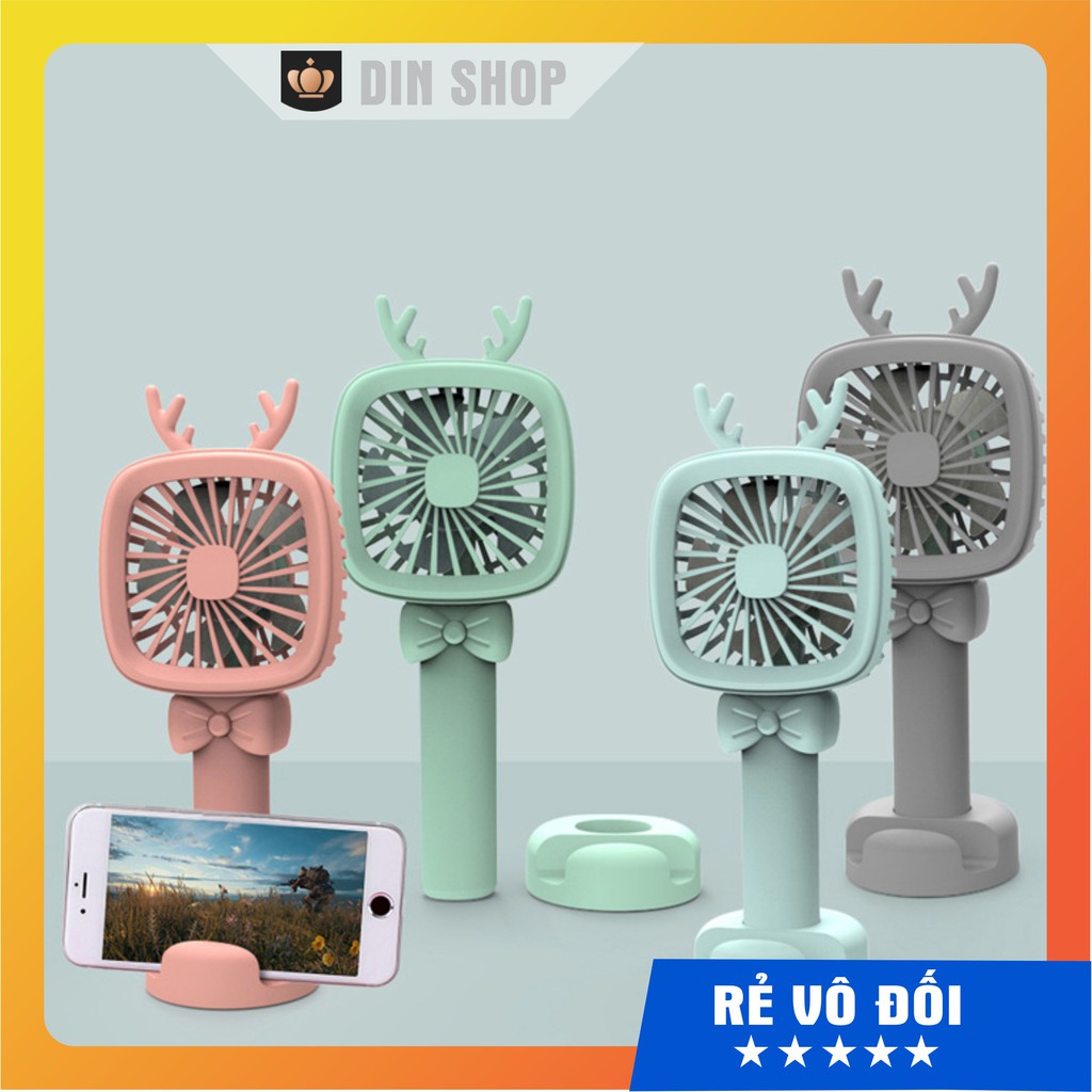 Quạt mini tích điện ⚡MÁT LẠNH⚡ Quạt tích điện mini sừng hươu  3 tốc độ cổng sạc USB nhiều màu sắc dễ thương