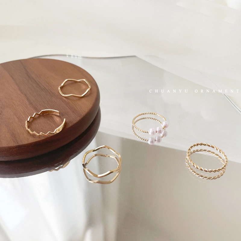 Bộ năm nhẫn ngọc trai giả sang trọng phong cách Hàn Quốc