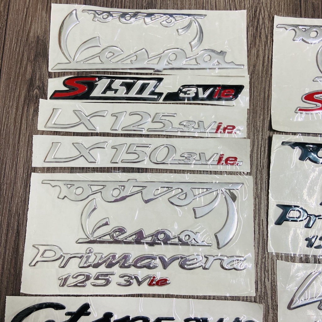Bộ tem dán xe Vespa S150, LX 125 3vie, LX 150 3vie chất liệu nhựa nổi cao cấp