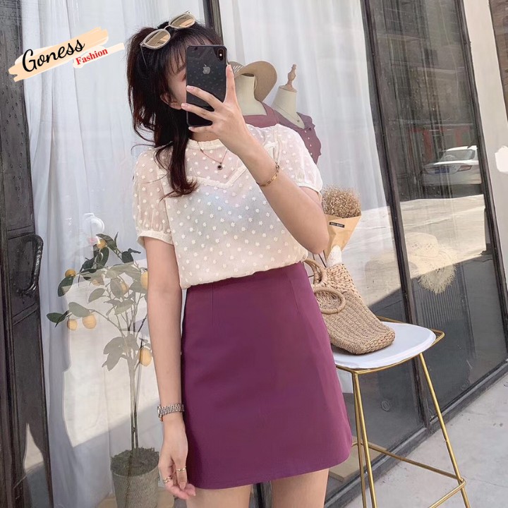 Chân váy chữ A Goness dáng ngắn có lót trong màu hồng đậm phong cách thanh lịch