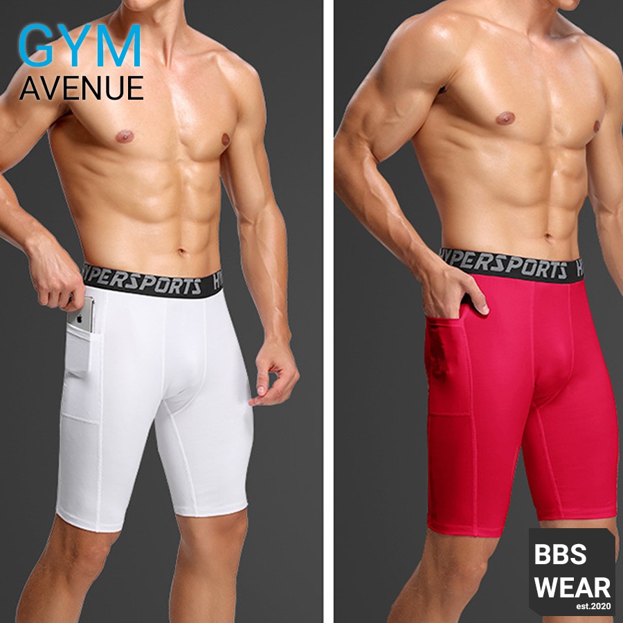 Quần Legging Ngắn COMBAT - Quần thể thao nam dáng ngắn có túi chuyên GYM BBS WEAR (Trắng - MA70A)