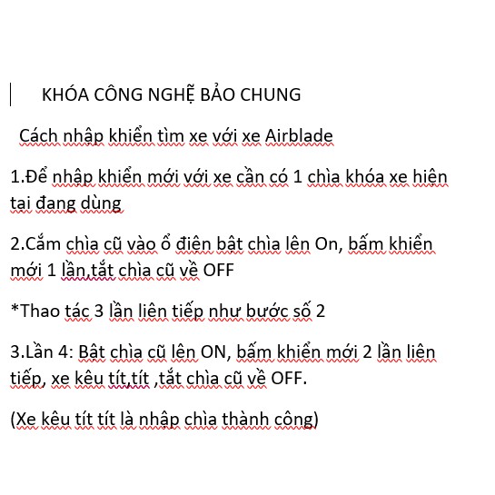 Chìa điều khiển tìm xe airblade, sh zin các đời xe tự cài đặt dễ dàng,có kèm hướng dẫn sử dụng.