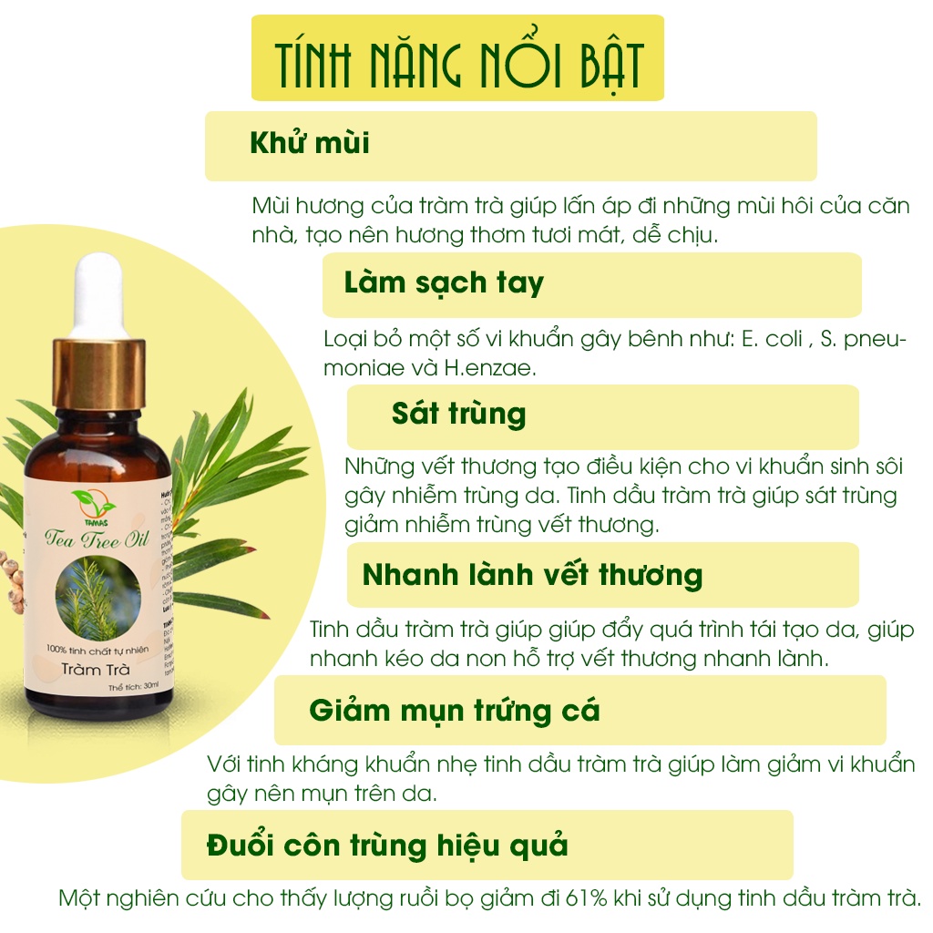 Tinh dầu Tràm Trà nguyên chất chai 10ml/30ml TAMAS, Tinh dầu thơm phòng, khử mùi, thanh lọc không khí, làm đẹp da,...