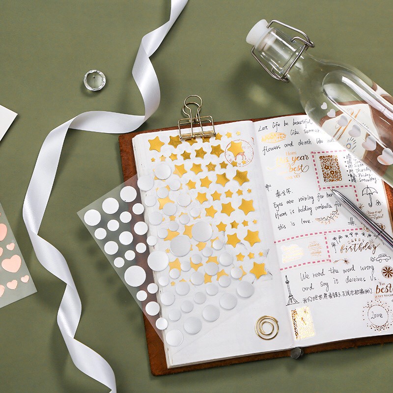 Sticker nhũ kim tuyến nhiều màu đơn giản trang trí sổ tay (SN10)