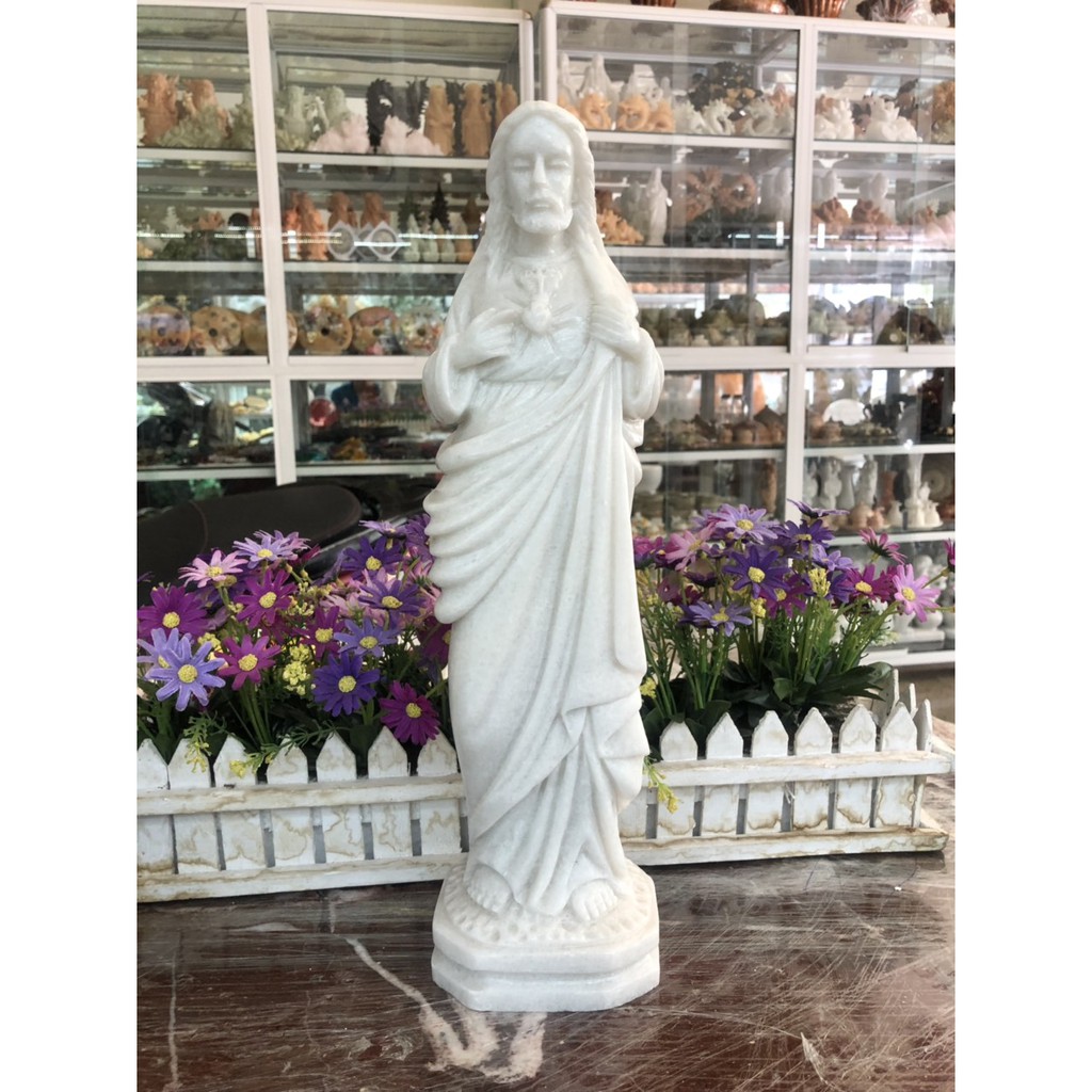 Tượng công giáo, Tượng thánh tâm chúa Giêsu, chúa Jesus đá trắng - Cao 40cm