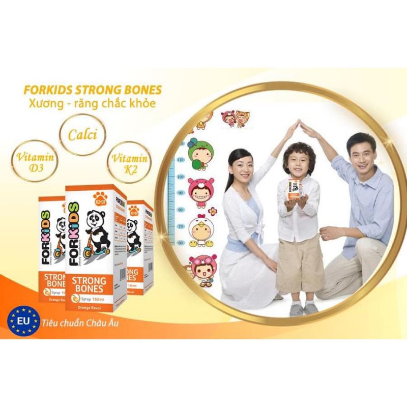 FORKIDS STRONG BONES 150ml bổ sung Canxi, D3, Mk7 giúp xương răng chắc khỏe, phát triển chiều cao