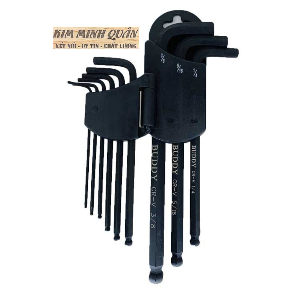 Bộ Lục Giác Đầu Bi Thép Đen 9 Cây Hệ inch Có Nam Châm 1/16&quot;~3/8&quot; BA0099 BUDDY