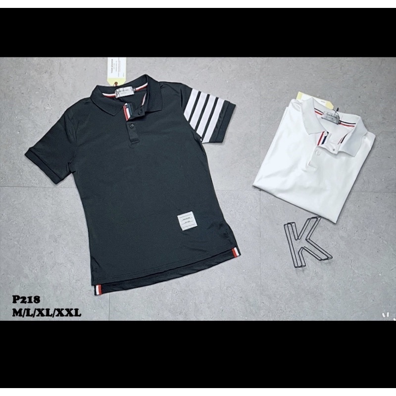 Áo polo cộc tay Thom Brown thời trang nam có họ tiết, Áo cổ bẻ phong cách hàn quốc cotton btshop từ 45 đến 75 kg