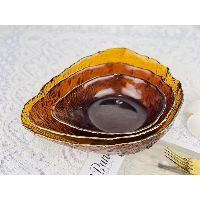 Bát thủy tinh, tô thủy tinh hình trái bơ viền mạ vàng trộn salat,mỳ, đựng hoa quả bánh kẹo