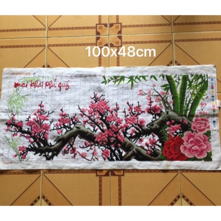 (Đã thêu 87) tranh thêu thành phẩm mai khai phú quý