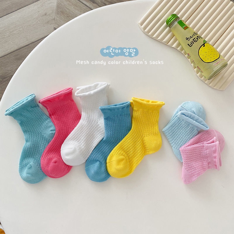 Hàng Mới Về [Hàng Mới Về] Vớ Cotton Lưới Mỏng Màu Kẹo Ngọt Thoáng Khí Thoải Mái Phong Cách Hàn Quốc Cho Bé Gái