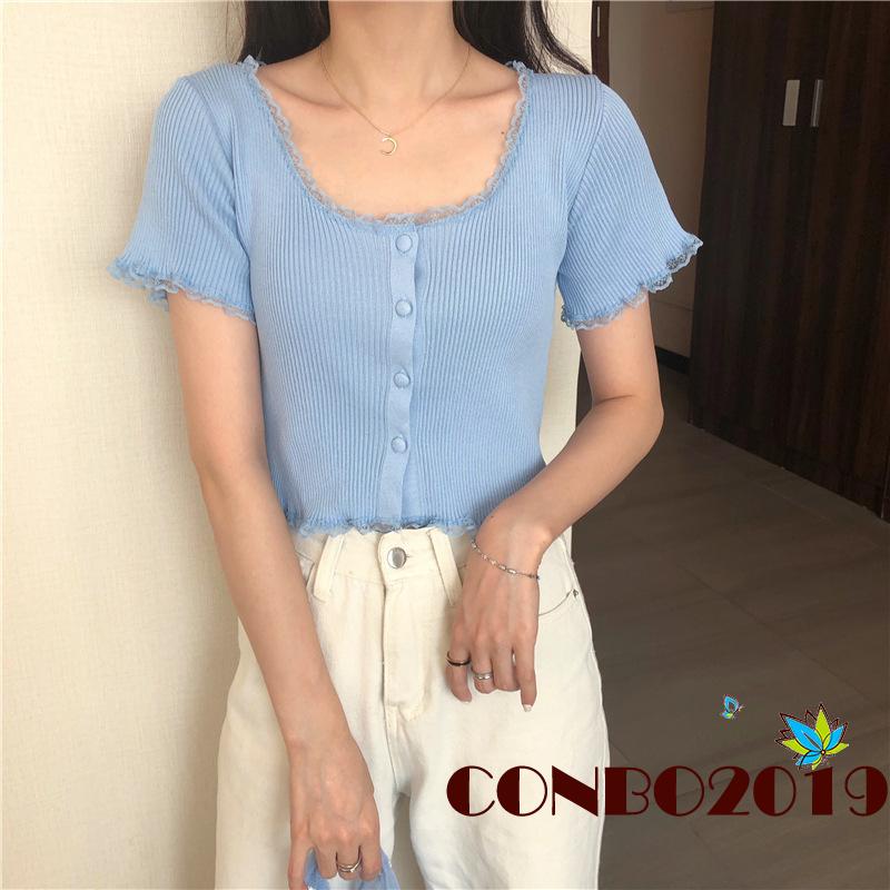 Áo Cardigan Ngắn Tay Phối Ren Xinh Xắn Dành Cho Nữ