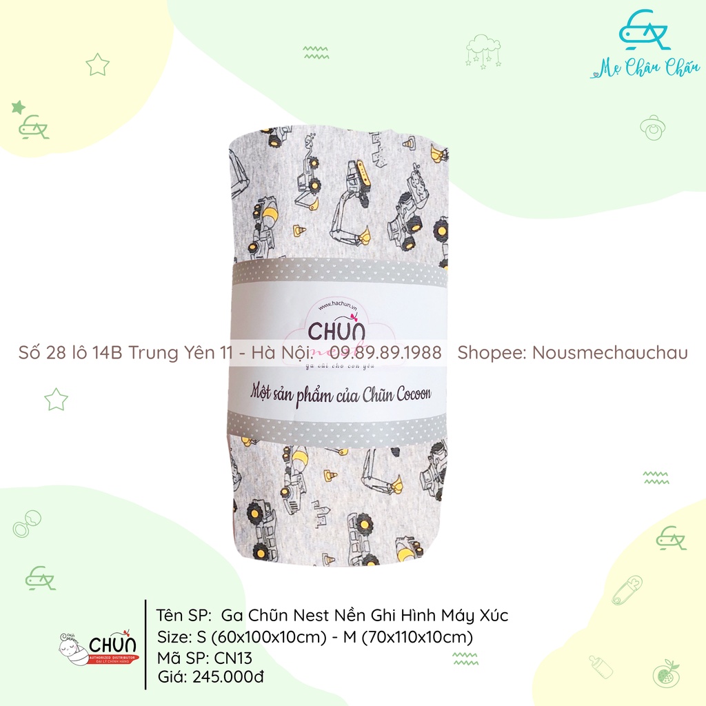 MCC Chũn Nest - Ga Chũn Trải Giường Cũi Hoạ Tiết Máy Xúc (Size S(60*100*10) - Size M(70*110*10) - Đặt Size Theo Cũi)