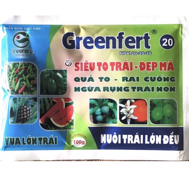 gói siêu to trái Greenfert 20 20 20 to trái đẹp mã, dai cuống, ngừa rụng trái non.