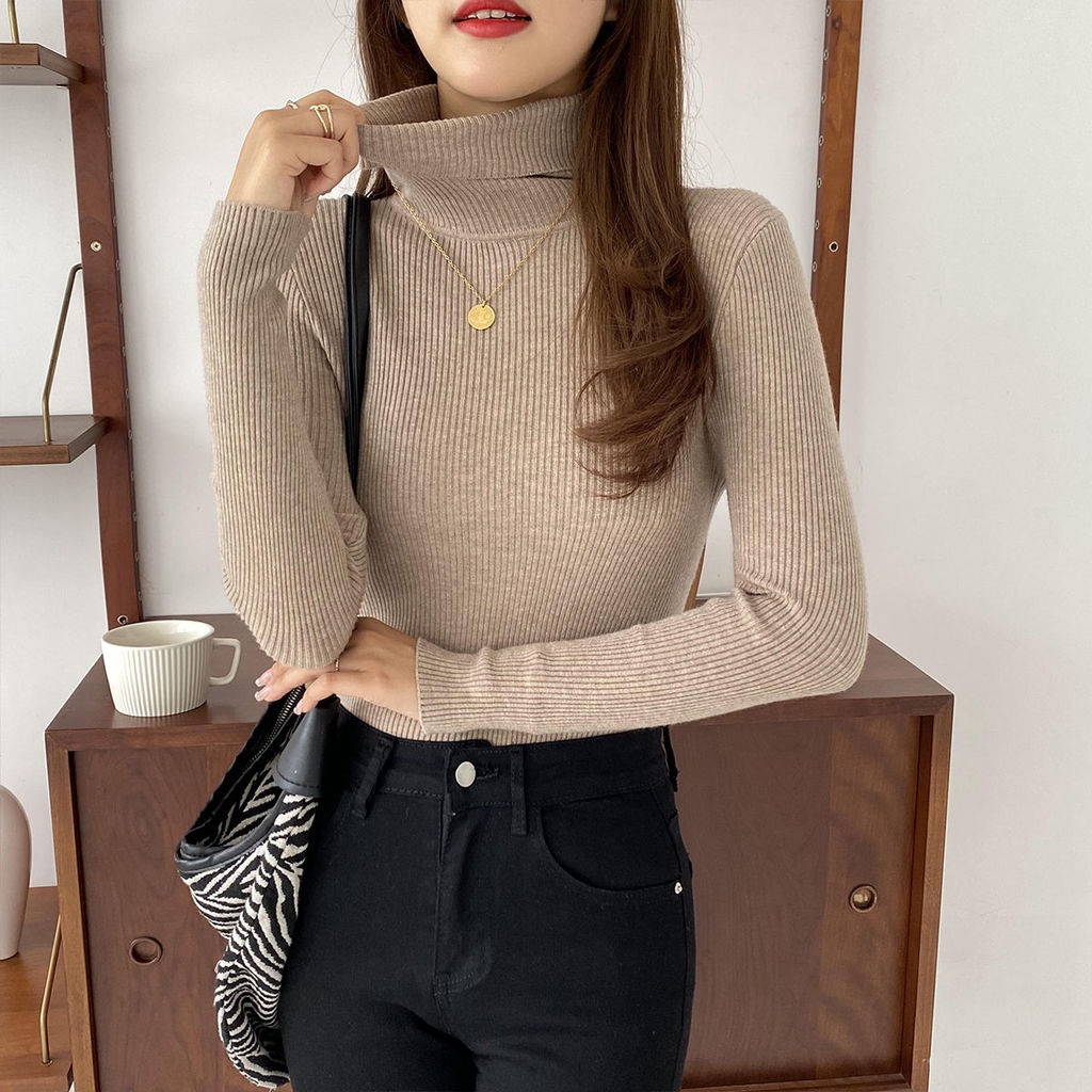 Áo Len Tay Dài Cổ Lọ Màu Trơn Đơn Giản Thời Trang Mùa Thu