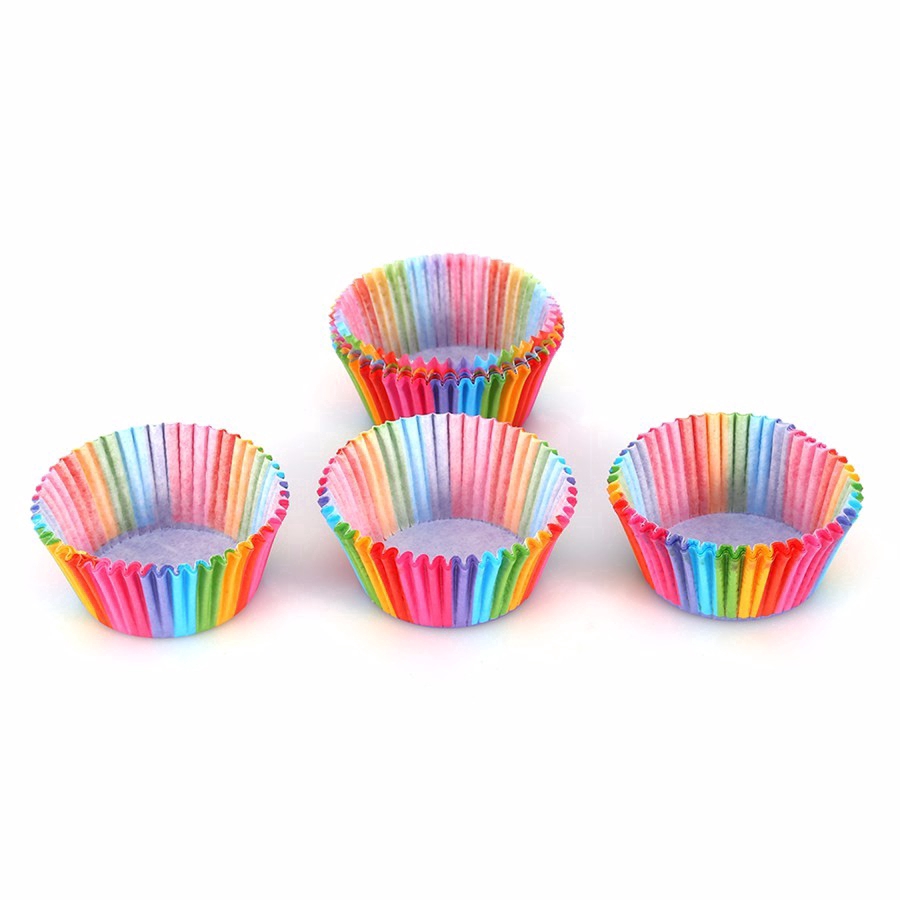 Set 100 Cốc Giấy Màu Cầu Vồng Làm Bánh Cupcake