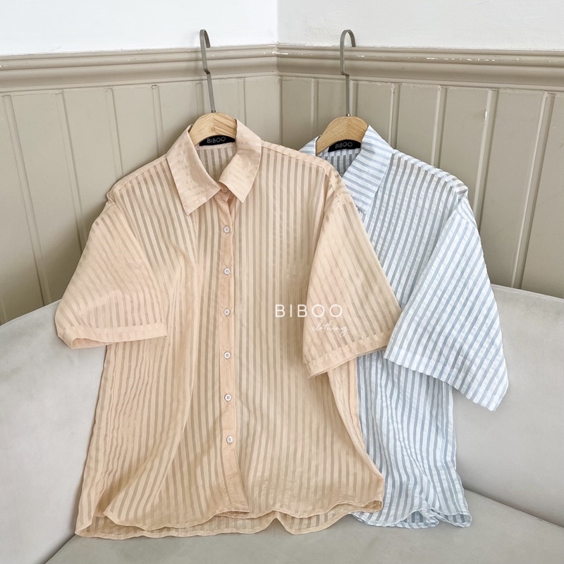 BIBOO - Áo sơmi sọc tay lửng form rộng chất liệu nhẹ mát STRIPED SHIRT