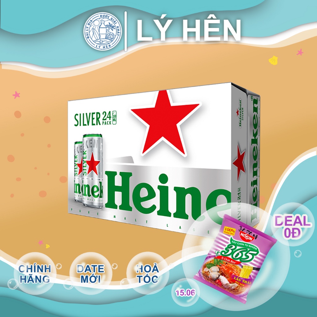 Thùng 24 Lon Cao Bia Heineken Silver - Heineken Bạc 330ml/Lon Date Luôn Mới