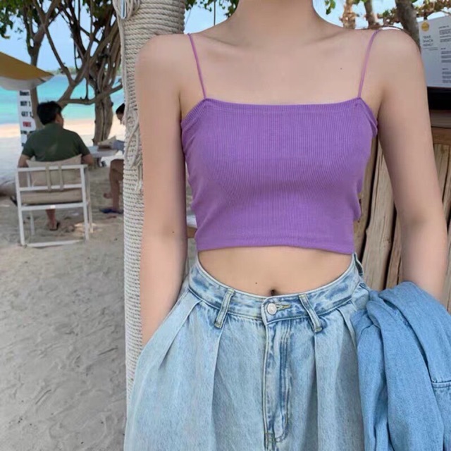 [Mã FAMARAL2 giảm 10K đơn 50K] Áo croptop hai dây sợi bún, ảnh thật trải sàn