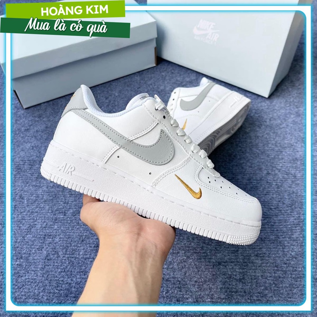 Giày_Nike AF1 Nam Nữ Thể Thao, Giày Air Force 1 Xám Thêu Vàng Thời Trang Hàng Đẹp Full Box. hoàng kim fashion