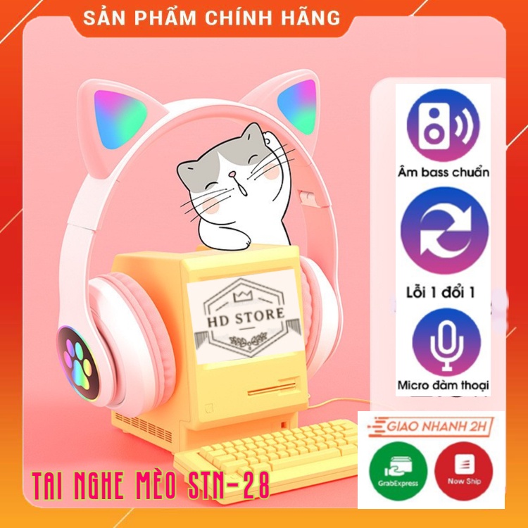 Tai Nghe Mèo STN 28 Kết Nối Bluetooth Chụp Tai,Headphone Tai Mèo Dễ Thương Có Mic,Âm Bass Mạnh. Bảo Hành 12 Tháng
