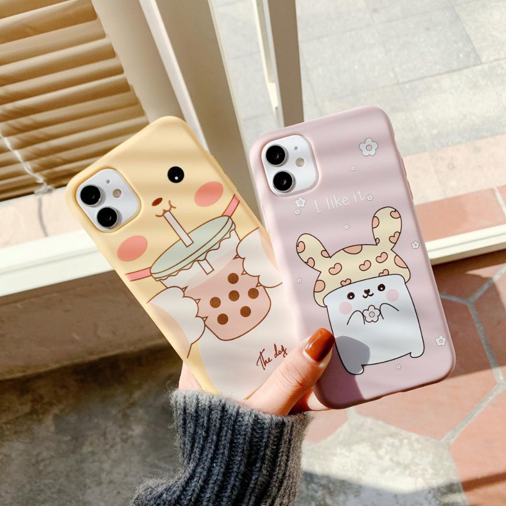 Couple iphone 11 12 pro Max Case Pink Matte 12 mini XR Ốp điện thoại silicon mềm họa tiết hình hoạt hình dễ thương cho iPhone SE X XS XR XS Max 7 8 6 6s Plus