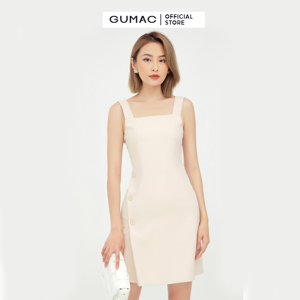 [Mã MABR07062 giảm 8% tối đa 50K đơn từ 249K] Đầm ôm nữ bản dây phối nút GUMAC màu kem ôm body quyến rũ DB5104 | BigBuy360 - bigbuy360.vn