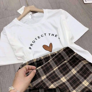 Set Chân Váy Kẻ Caro Kèm Áo Cautio PEONYB Nữ TRÁI TIM V01