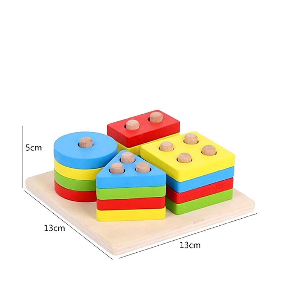Đồ chơi giáo dục bộ thả hình học 4 trụ vuông dọc giúp bé làm quen hình khối và màu sắc - đồ chơi gỗ Bonkids toys